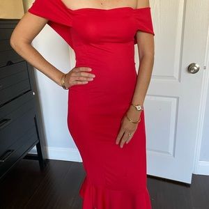 Worn once sexy open shoulder red dress